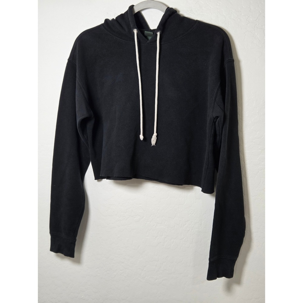 Wild Fable Black Cropped Hoodie Sweatshirt Raw Hem Small - Picture 1 of 4
